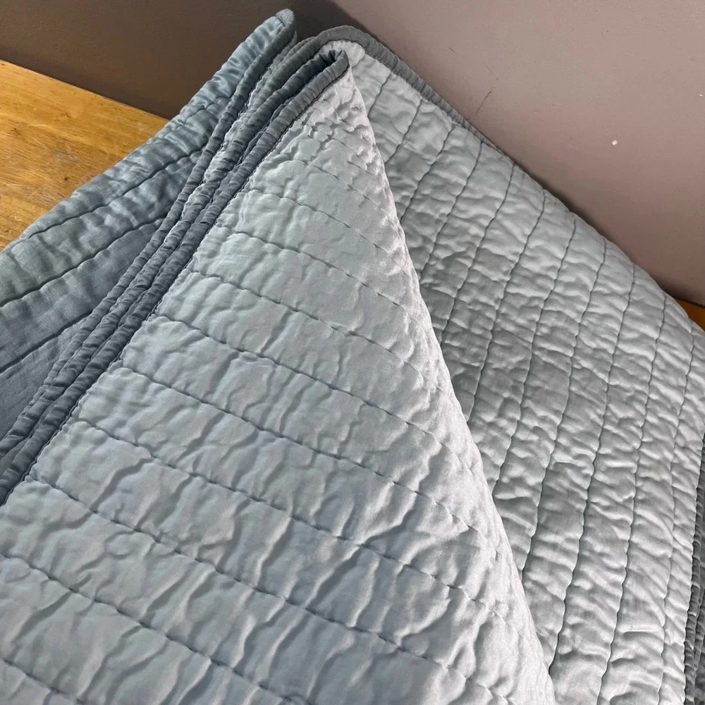 Pottery Barn Quilt Full/Queen Dusty Blue Silk Cotton Blend Channel Quilted